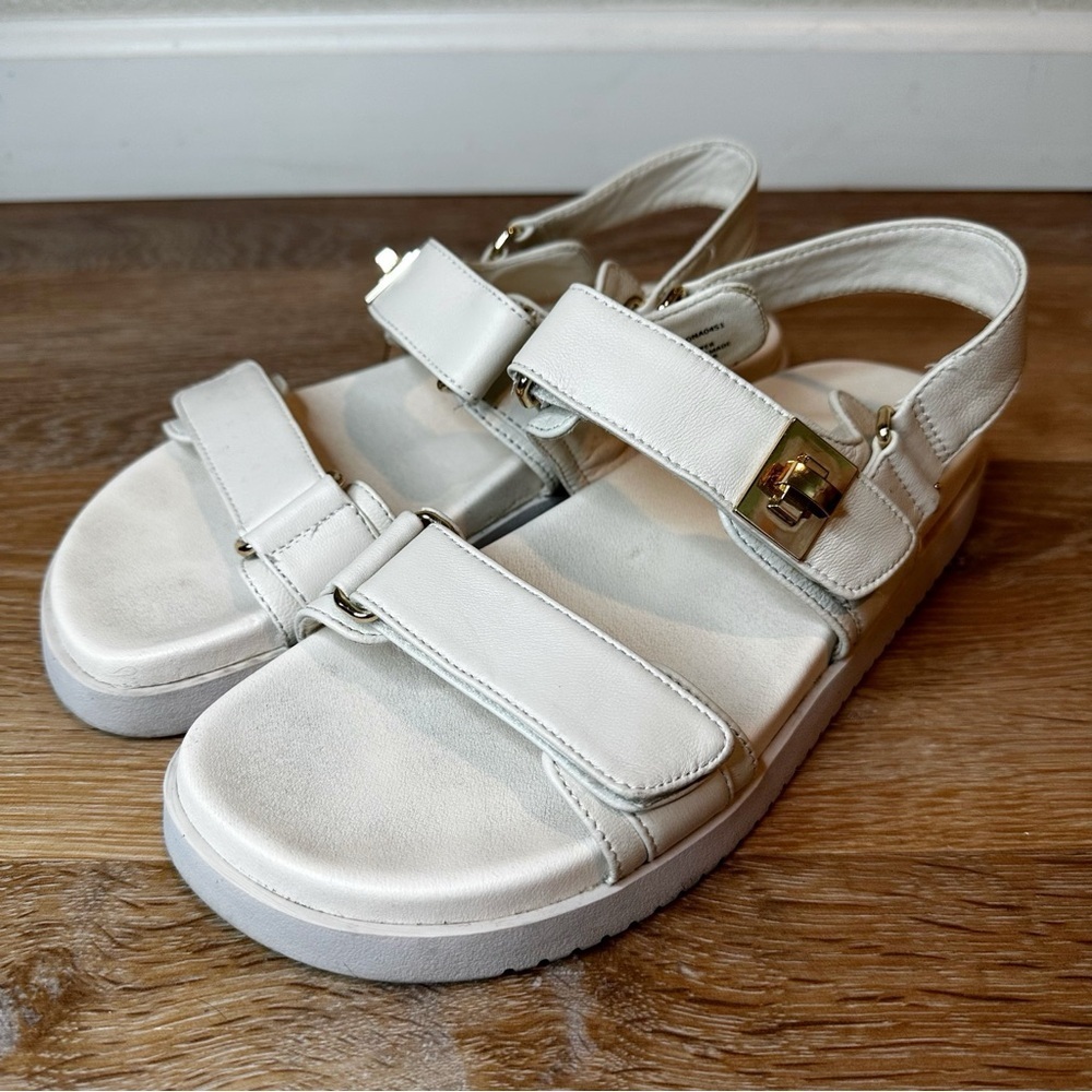 Steve Madden Bone Leather Flatform Strappy Sandals, Size 8
